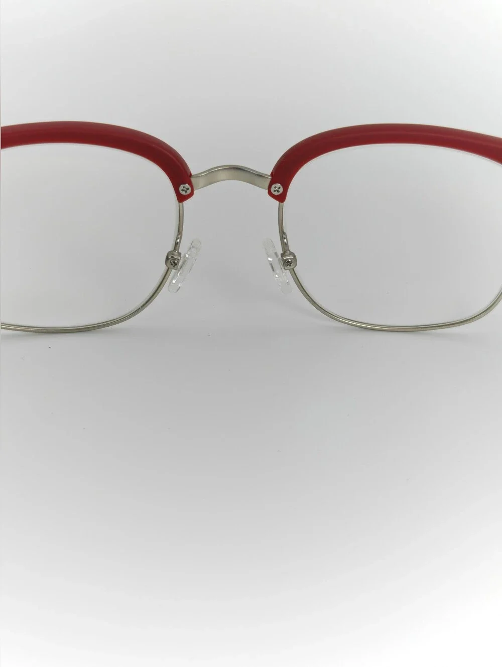 Yokote. Red Half-Rim Women's Eyeglasses - Classic Metal Frame.
